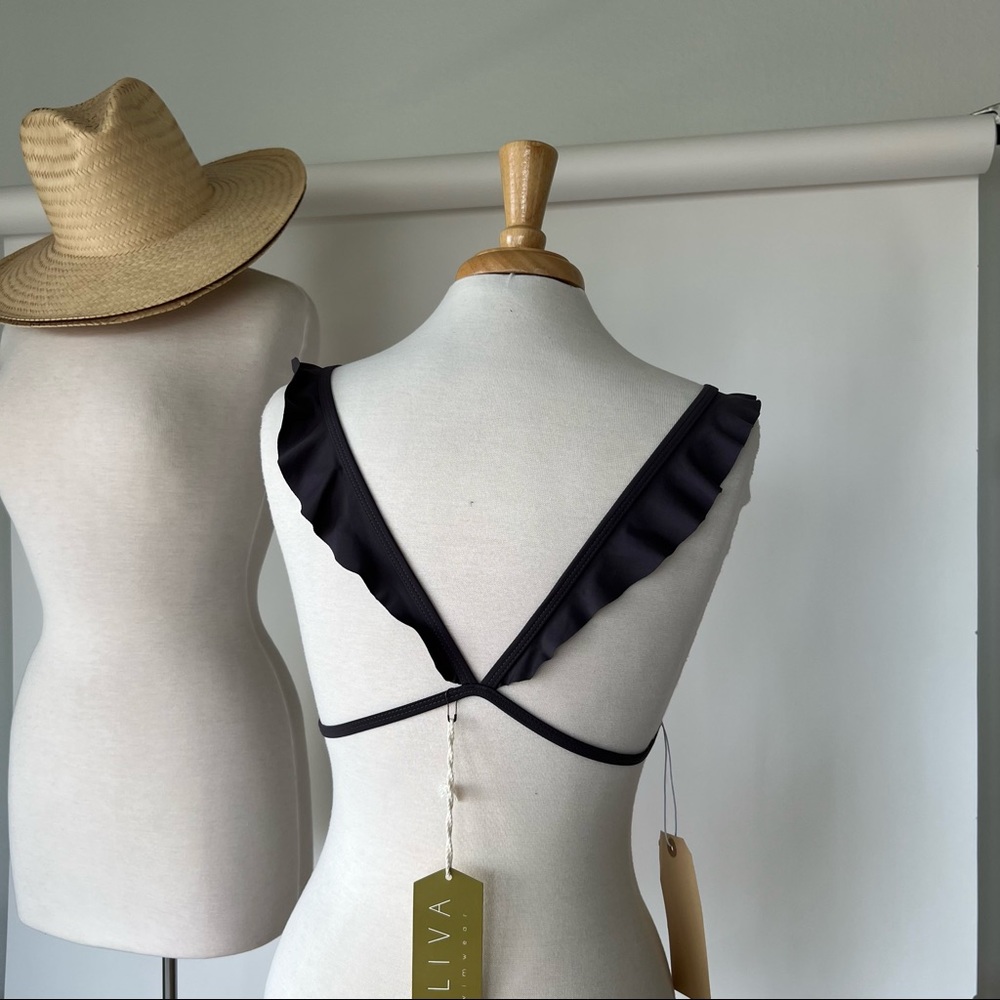 DARK GREY NWT RUFFLE TRIMMED BIKINI TOP - Picture 5 of 8